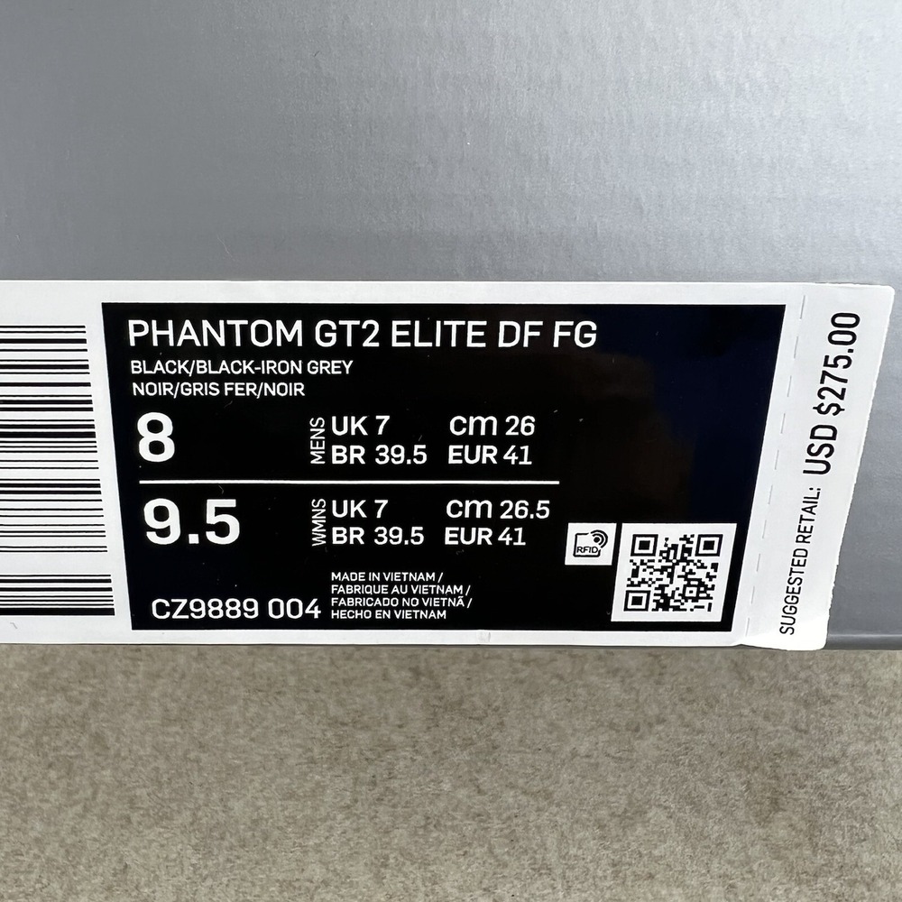 Nike Phantom GT2 Elite DF FG Black Grey Soccer Cleats CZ9889 004 Mens Size 8 - Picture 12 of 12